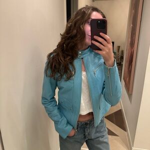 Vintage Women's Blue Turquoise Leather Jacket